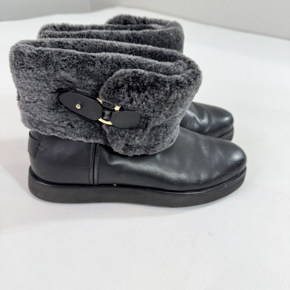 Ugg Leather Boots Womens Size 9 Black Shearling Style Ankle Buckle‎ Pull On